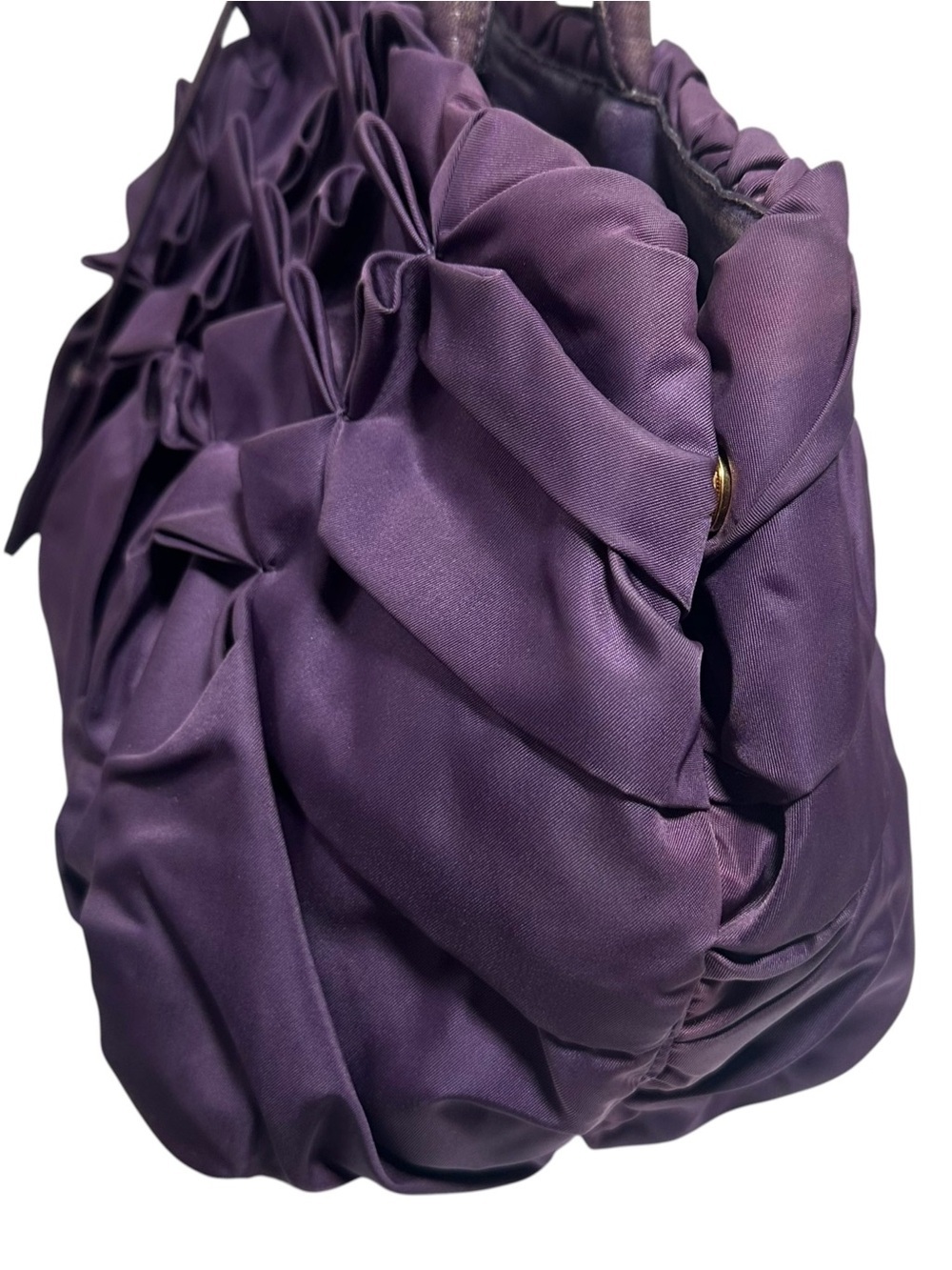 Prada Viola Purple Tessuto Nylon & Leather Pleated Tote Bag - Picture 10 of 16